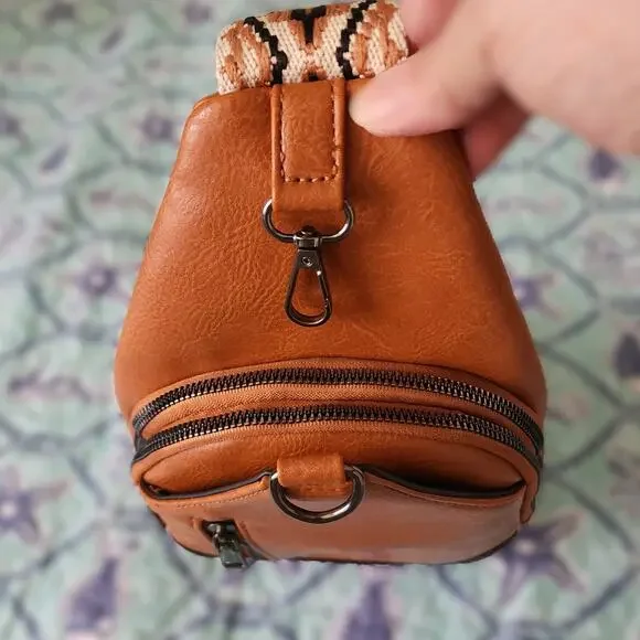 Sam & Hadley Vegan Leather Macrame Guitar Strap Embellished Crossbody Sling Bag - Picture 6 of 10